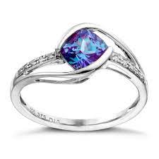 9ct White Gold Created Alexandrite Diamond Ring- Ernest Jones