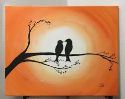 Glow In The Dark Love Birds Bird Silhouette Painting Orange To Etsy Love Birds Painting Silhouette Painting Bird Silhouette