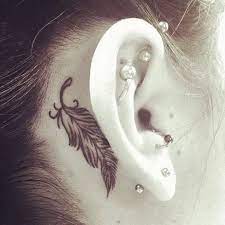 60 Pretty Designs Of Ear Tattoos 2017 Feather Tattoo Behind Ear Small Feather Tattoo Feather Tattoo Design