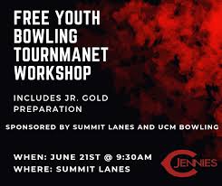 ATTENTION ALL YOUTH BOWLERS‼️ You do not want to miss this great  opportunity! Join UCM Jennies Bowling Head Coach Ron Holmes for a FREE  Youth bowling tournament workshop
