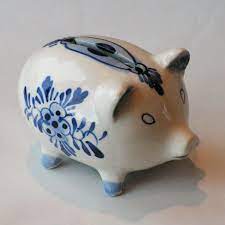 Rare blue white carved ceramic pig figurine. Blue Delft Coin Bank Holland Pig Bank Vintage Delftware Piggy Bank Blue Delft Pig Bank Delft