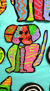 2nd Grade Romero Britto Cats And Dogs Romero Britto Dog Art Projects Kids Art Projects