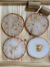 Set Of 4 Crystal White Epoxy Resin Coasters Unique Home Decor Etsy In 2021 Diy Resin Crafts Resin Jewelry Diy Epoxy Resin Crafts