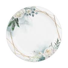 White Flowers And Watercolor Greenery Elegant Paper Plate Zazzle Com Em 2020 Etiquetas Para Doces Convite De Casamento Convite