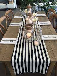 Rustic Table With Black And White Stripe Table Runner Black Decor Desk Decor Black And White Decor