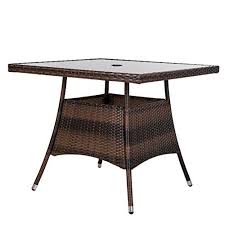 Luckup 36 8243 X 36 8243 Patio Outdoor Wicker Rattan Dining Table Tempered Glass Top Umbrella S Rattan Dining Table Outdoor Dining Table Patio Dining Table