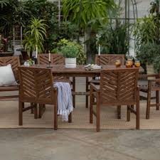 Walker Edison Furniture Company Dark Brown 7 Piece Extendable Wood Outdoor Patio Dining Set Hd8088 The Home Depot In 2020 Patio Dining Set Havenside Home Patio Dining