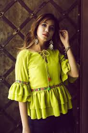 Lime Green Ruffled Top Top Design Fashion Stylish Dresses For Girls Cotton Tops Designs