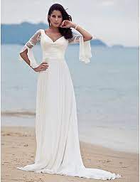 A Line Wedding Dresses V Neck Court Train Chiffon Floral Lace 3 4 Length Sleeve Vintage Inspired With Lace 2021 Beach Destination 2021 Us 60 In 2021 Online Wedding Dress Chiffon Wedding Dress Beach Wedding Dresses