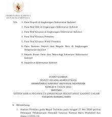 Tugas pegawai eksekutif penaksiran 41. Adaptasi Tatanan Normal Baru Sekretariat Kabinet Atur Pelaksanaan Tugas Kedinasan Pegawai