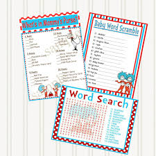 Dr Seuss Thing 1 Thing 2 Baby Shower Printable Games 3 Pack 8 00 Via Etsy Seuss Baby Shower Baby Shower Inspiration Dr Seuss Baby Shower