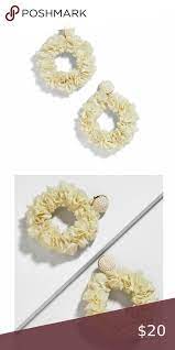 Babulebar Camellia Flower Hoop Earrings Blue Dangle Earrings Cream Earrings Druzy Earrings Drop