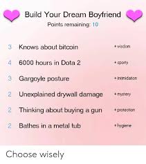 'refreshing and fun' debbie johnson 'thoroughly entertaining' love reading dating is hard. Build Your Dream Boyfriend Points Remaining 10 Wisdom 3 Knows About Bitcoin 4 6000 Hours In Dota 2 3 Gargoyle Posture 2 Unexplained Drywall Damage Mystery Sporty Intimidation 2