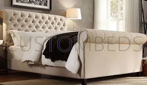 Chesterfield Fabric Button Sleigh Scroll Bed Frame Chenille Velvet Double King Bed Frame With Mattress Sleigh Bed Frame Bed Furniture Design