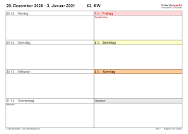 Hier sind die beliebten und vielseitigen kalendervorlagen für das jahr 2021, die sie sich jederzeit kostenlos herunterladen können. Wochenkalender 2021 Als Pdf Vorlagen Zum Ausdrucken