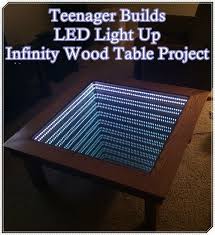 Teenager Builds Led Light Up Infinity Wood Table Project Homesteading The Homestead Survival Com Infinity Table Mirror Illusion Coffee Table