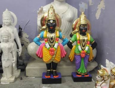 Exquisite Black Marble Vitthal Rukmini Statue product image