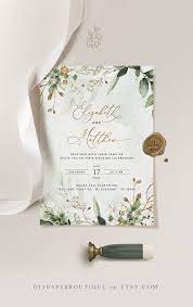 Cleo Faux Gold Wedding Invitation Template Boho Wedding Etsy In 2021 Wedding Invitation Templates Wedding Invitations Boho Gold Wedding Invitations