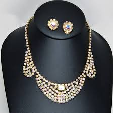 Necklace Earrings Set Aurora Borealis Rhinestones Bride Jewelry Set Gold Jewelry Fashion Online Gold Jewellery