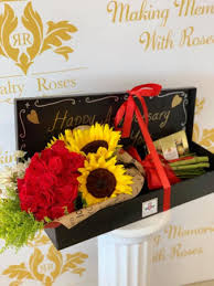 Jennysflowershop 10'' silk rose sunflower arrangement w/ wood vase wedding home decoration party centerpiece holiday gift red jennysflowershop 4.5 out of 5 stars (3,875) $ 39.98. Long Box Bouquet Roses Sunflowers Long Box Bouquet In Harlingen Tx Royalty Roses