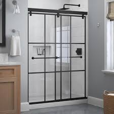 Delta Lyndall 60 In X 71 1 2 In Frameless Mod Soft Close Sliding Shower Door In Matte Black With 1 4 In 6 Mm Ingot Glass Sd4511135 The Home Depot In 2020 Shower Doors