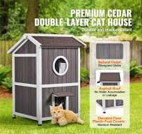Outdoor Cat House Weatherproof, Feral Cat Shelter for Multiple Cats,  Outdoor Wooden Cat House with Doors