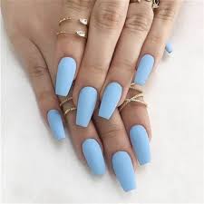 Dhgate.com provide a large selection of promotional blue acrylic nails designs on sale at cheap price and excellent crafts. Sky Blue Fake Nails Matte Full Nails Long Nail Art Decoration Tips 24 Nails With Glue Sticker In 10 Sizes Buy At The Price Of 1 43 In Aliexpress Com Imall Com