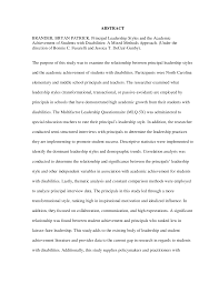 ABSTRACT BRANDER, BRYAN PATRICK. Principal Leadership Styles and the  Academic Achievement of Students with Disabilities: A Mixed