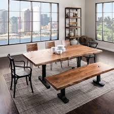 Boulevard Natural 84 Table 2 Metal Arm Chairs 3 Side Chairs Bench Dining Table With Bench Unique Dining Tables Live Edge Dining Table