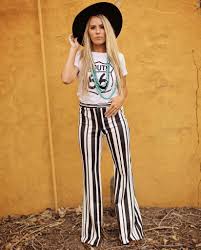Black And White Striped Flare Pants Outfit Lil Miss Ringleader Black White Stripe Bell Bottom Pants Nfr Outfits Chic Outfits Vegas Outfit