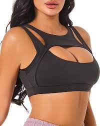 Push up Sports Bra for Women Sexy Hollow Crop Tops with Removable Cups Yoga  Workout Fitness Yoga Bra Medium Support Black Small at Amazon Women's  Clothing store