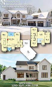 Plan 62824dj Modern Farmhouse Plan With Angled 3 Car Garage Modern Farmhouse Plans House Plans Farmhouse Sims House Plans