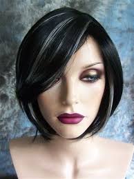 Black With White Highlights Short Wig Wigs Gray Hair Highlights Dark Hair With Highlights Hair Highlights
