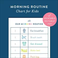 kids morning routine chart printable fillable editable digital pdf document