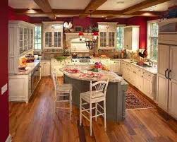 The Complete Package Red Walls Cream Cabinets Beautiful Hardwood Floor Country Kitchen Designs Country Kitchen Decor Red Kitchen Walls