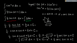 Jika , untuk mendapat integralnya dengan memisalkan: Pelajaran Soal Rumus Integral Substitusi Trigonometri Wardaya College