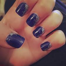 We listed down some attractive silver nails to flatter your whole outfit. New Navy Blue And Silver Glitter Nails Blue And Silver Nails Prom Nails Silver Navy And Silver Nails
