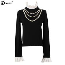Why, yes, i supposed you're right. Joydu Europe Office Lady Pearl Necklace Turtleneck Ruffles Black Chic Sweater Women Pullover Flare Sleeve Runway Fashion Jumper Pullovers Aliexpress