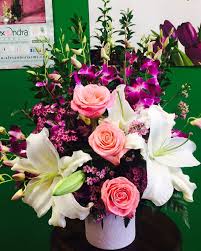 Lilac and purple freesias with white bouvardia and cream roses for a. Purple Pink And White Floral Design In Moreno Valley Ca Garden Of Roses