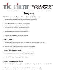 Percussion 101 Study Guide Timpani Vic Firth
