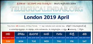 England Uk London Telugu Calendars 2019 April May June