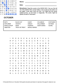 Halloween word search puzzles are a great activity for children and adults to celebrate. Word Search Puzzle October Education World