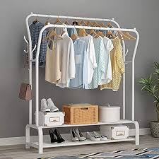 Garderobenständer, kleiderständer garderobe metall mit schuhregal 3 ablagen, freistehende garderobe kleiderständer mit 8 abnehmbaren haken für kleidung, hüte,schale,handtaschen, regenschirm, 2 ablagen Compare Prices For Hxgl C Kleiderstander Across All Amazon European Stores