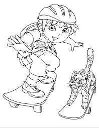 Go Diego Go Up Skateboard Coloring Pages For Kids Evw Printable Go Diego Go Coloring Pages For Kids Dessin Enfant Dessin Petit Garcon