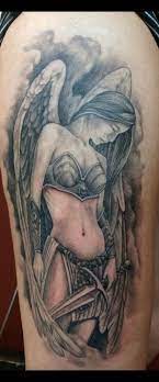 Guardian Angel Thigh Tattoo Tattoos Thigh Tattoo Portrait Tattoo