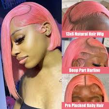 Amazon.com : GIRLOFDREAMS Pink Color 13x6 Bob Lace Front Wig Human Hair  Straight Transparent Lace Frontal Wigs Pre Plucked with Baby Hair Brazilian  ...