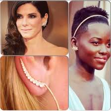 Sandra Bullock and Lupita Nyong'o wearing earcuffs at the Oscars. (lower  left is @Jade Alvarez Trau earcuff) What a fun statement!
