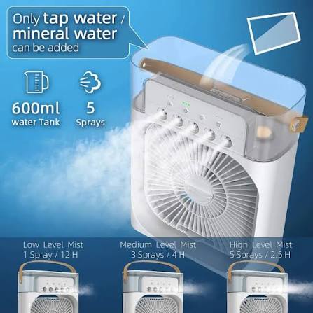 Mini Air Cooler - Humidifier For Rom - Usb Powered Fan - Portable Air Conditioner Fan - Small Mist Fan - Mini ac For Room - Small Air Cooler - Mini Ac ...