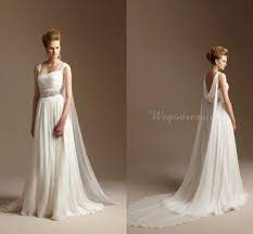 Grecian Style Wedding Dress With Watteau Train Long Chiffon Summer Beach Bridal Dress G Grecian Wedding Dress Grecian Style Wedding Dress Greek Wedding Dresses