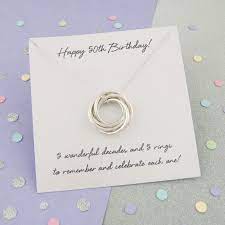 This gift box makes a fabulous 50th birthday gift for women who enjoy a tipple. 50th Birthday Gift For Her 50th Birthday Gift Ideas 50th Birthday Gift For Mum Handmade 5 Rings For 5 Decades Russian Ring Necklace